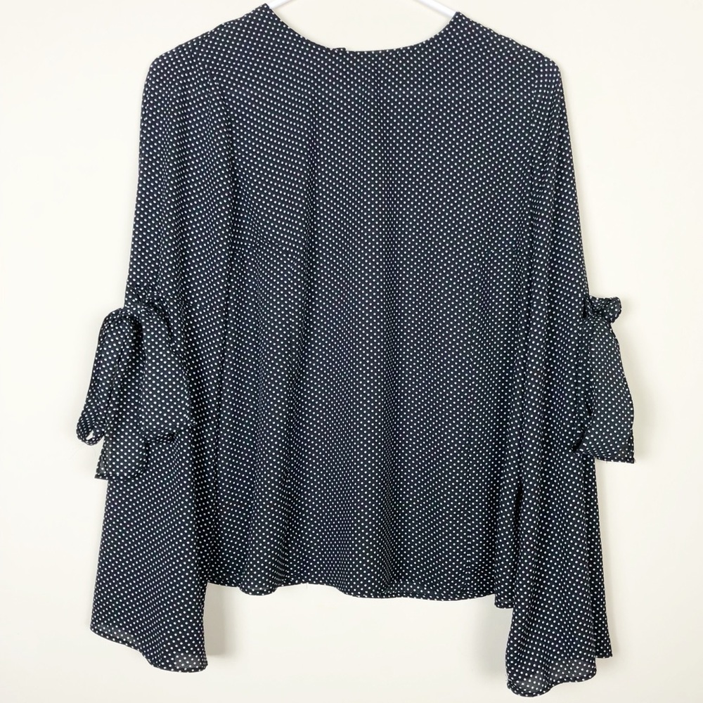 Who What Wear Black and White Polka Dot Bow Blouse